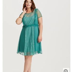 Torrid Teal Lace & Mesh Skater Dress